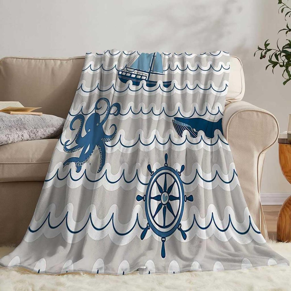 Ship Rudder Print Blanket Soft Fleece Flannel Lightweight Nautical Blanket Cozy Warm Plush Throw Blanket Sofa Couch Chair Decor
