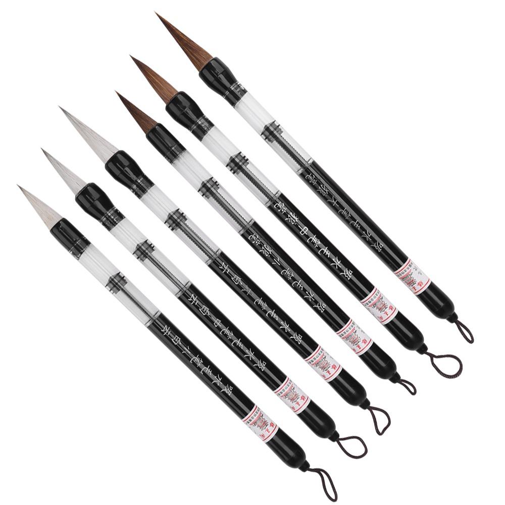 6Pcs Piston Fill Design Water Brush Pen White /Brown Brush Calligraphy Water Pen Brush Practice