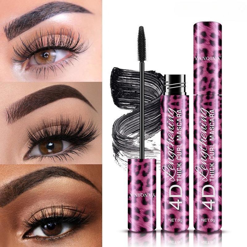 2 In 1 4D Mascara Verlängerung Wasserdicht 3D Flüssigen Eyeliner Eye Mascara Schwarz Volumen Mit Seidenfasern Pinsel Wimpern make-up-Tool