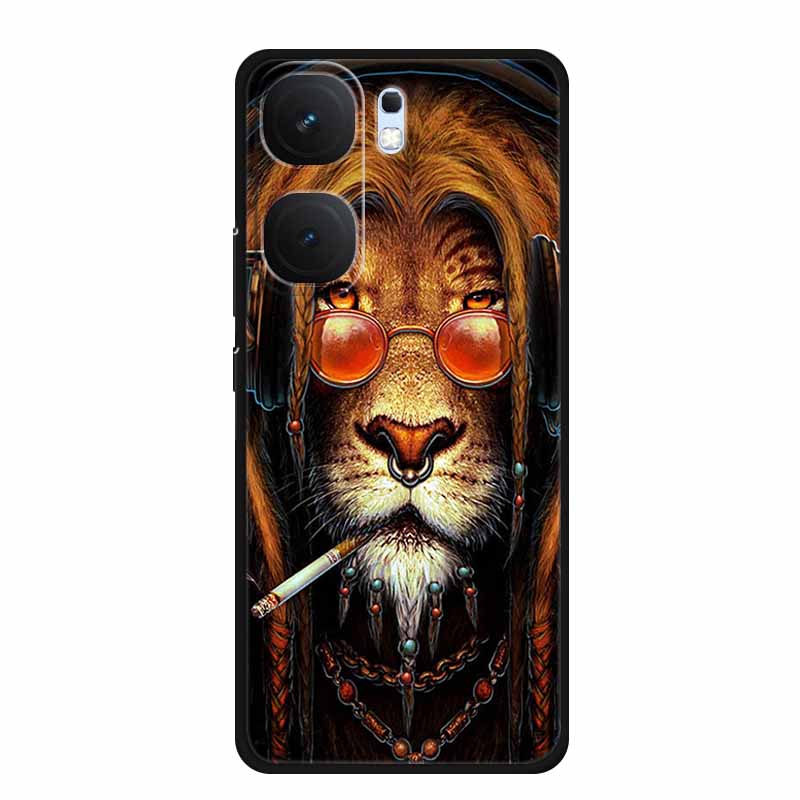 For vivo iQOO Neo9 Pro Case TPU Silicone Soft Back Cover for vivo iQOO Neo9 Neo 9 Black Fashion Cool Animals Coque Lion Tiger -vivo iQOO Neo9 Pro