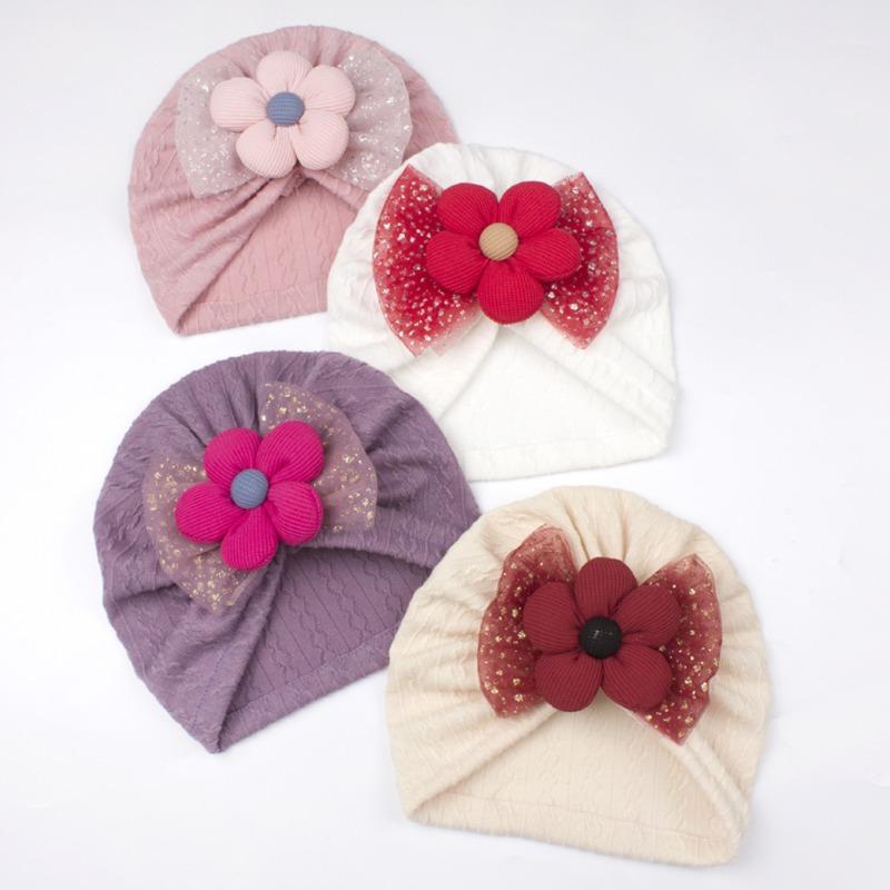 Spring new children's hats, bronzing mesh bow flower baby hats, cute baby hats