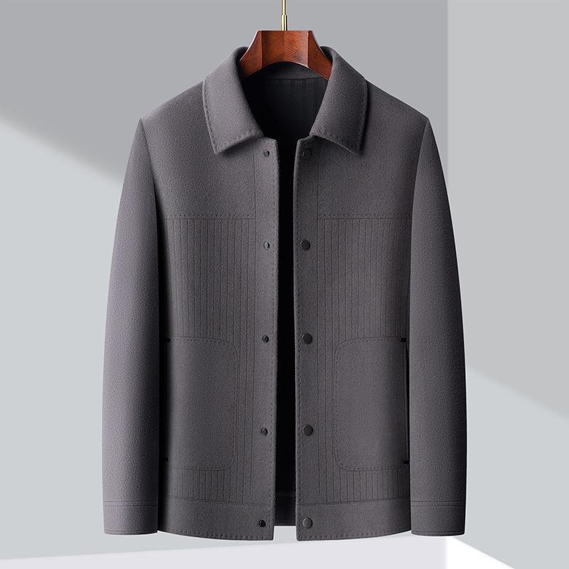 

Весенне-осенняя шерстяная двусторонняя твидовая куртка для мужчин среднего возраста, повседневное пальто для папы 4XL кофейный