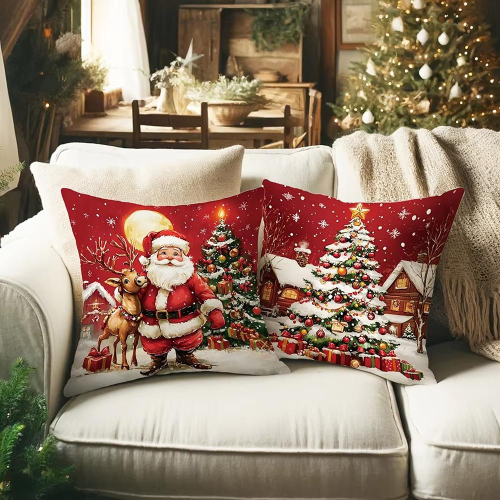 Christmas Santa and Snowman Pillow Covers Christmas Decorative Home Double-sided Print Square Pillow Living Room Pillowcase Gift