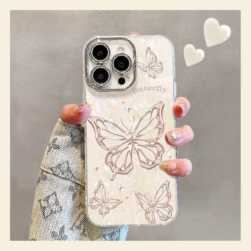 Line Butterfly Suitable for Apple 17promax Mobile Phone Case Iphone16 Light Luxury Premium 15 All-inclusive Lens 14 Women