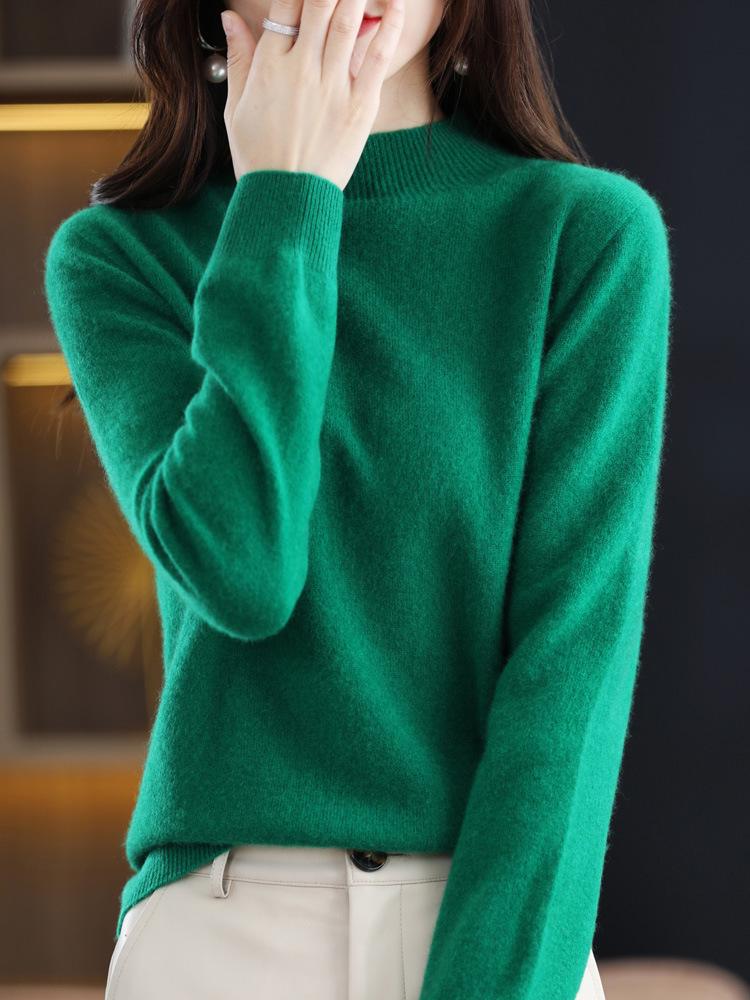 Women's Classic Slim-Fit Half-High Neck Knit Sweater - Versatile Autumn/Winter Base Layer