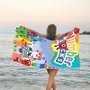 1pc 3D-Number-Blocks-Cartoon Beach Towel, Sports Cape, Beach and Seaside Swimming Pool Equipment, Fashion Pattern, Rectangular, Travel Essentials