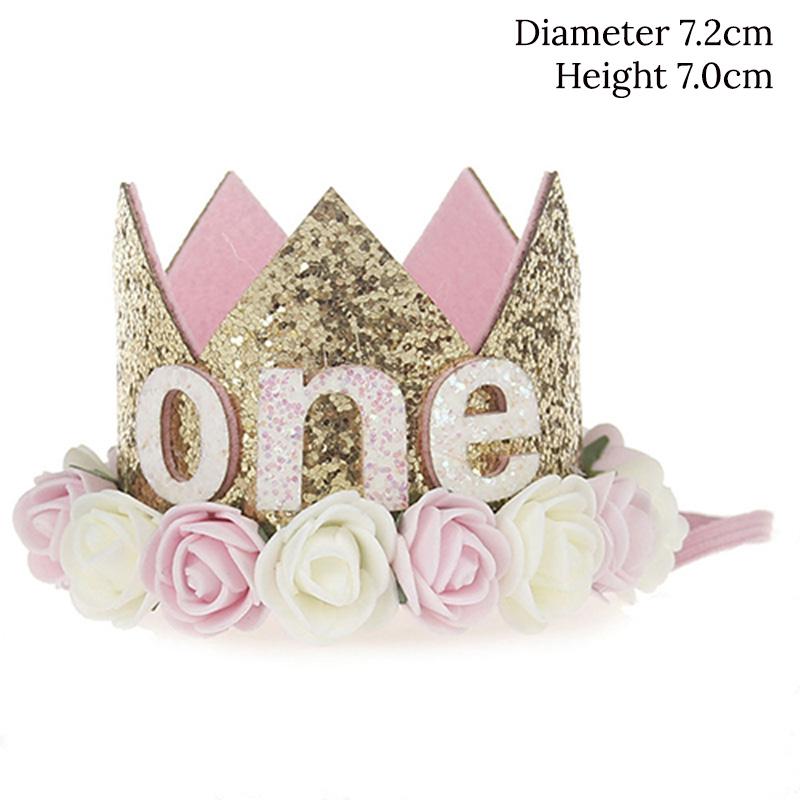 Baby Birthday Party Hat Crown 1 2 3 Year Baby Girl Princess Crown Headband Baby Shower First 1st Happy Birthday Party Decor Kids