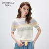 Women's Striped Silk Blend Knit Short Sleeve T-shirt