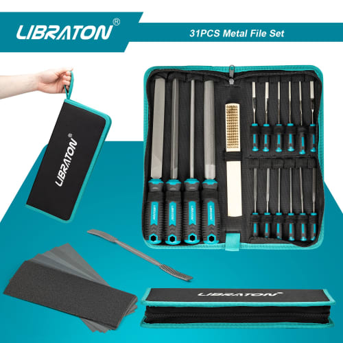 LIBRATON 31-Piece File Set: Includes Iron Files, Flat, Round, Semi-Round, and Triangular Files, As Well As Diamond Files, Fine and Medium Grits, for M