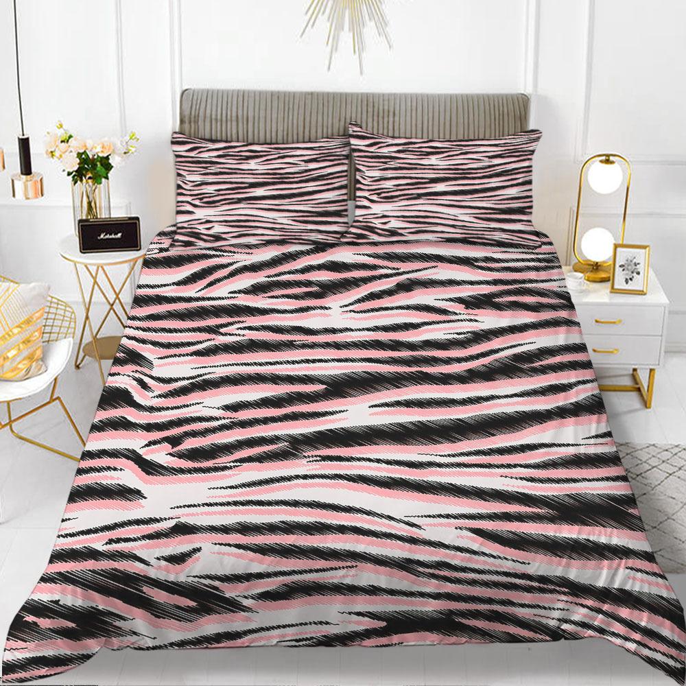 Zebra Print Duvet Cover Set King Polyester Red Black Stripes Bedding Set Wild Animal Zebra Wildlife Skin Quilt Cover For Girls