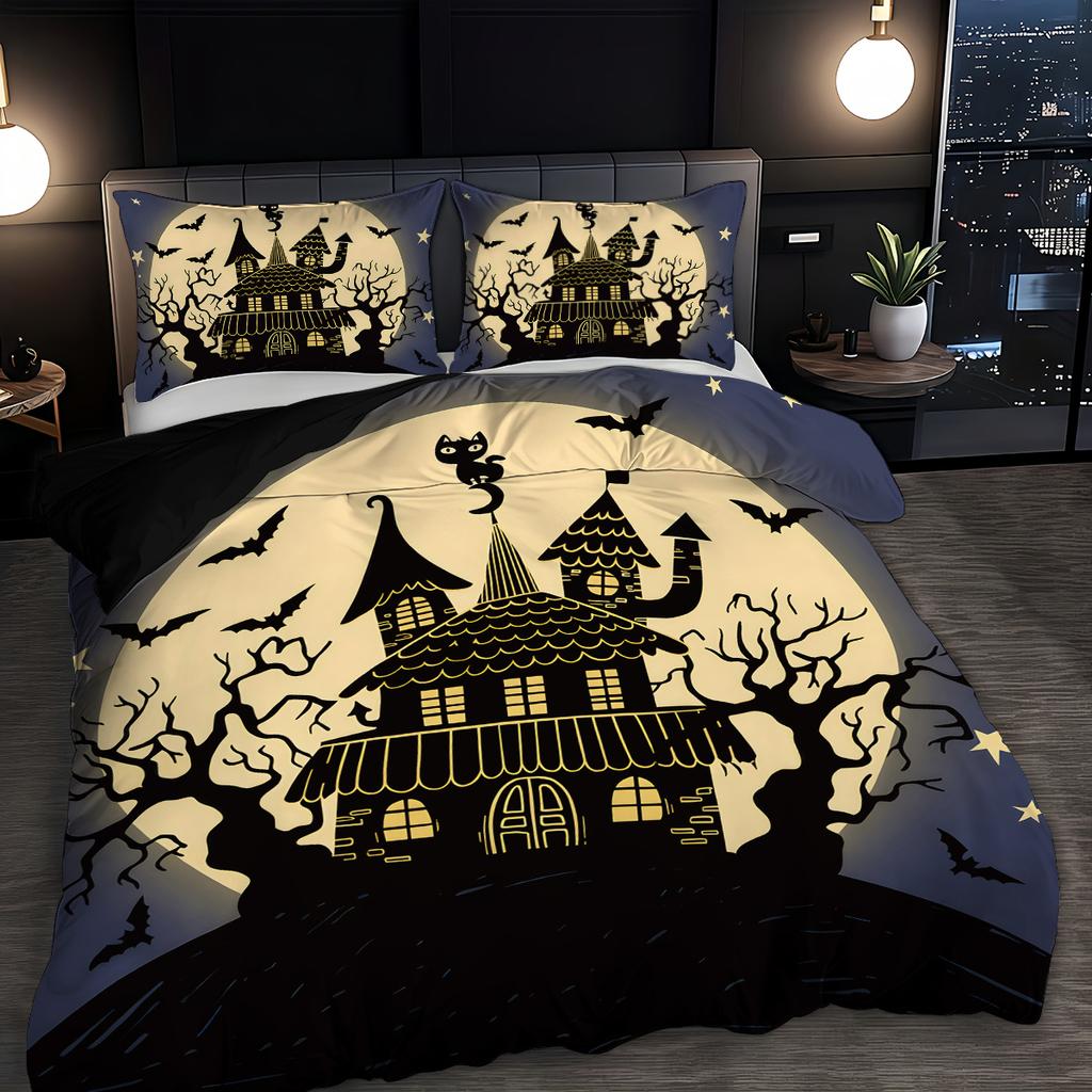 Halloween Theme Bedding Set 3D Printed Duvet Cover Set Skin-Friendly Single Double Size Halloween Decor Duvet Cover Set Gifts