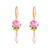 Fresh new Chinese flower stud oil painting style high-end enamel pearl earrings vintage national style tassel earrings women