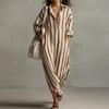 New Spring Women's Clothing, European and American Dresses, Commuting Loose V-neck Striped Printed Dress