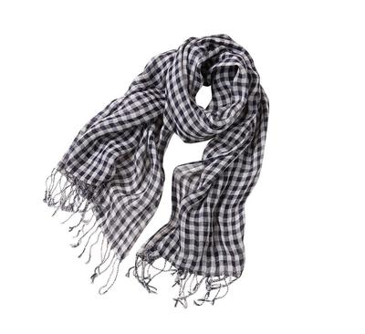 [Dolly Para] Women's Hemp Scarf Linen Muffler Hemp Stole Gingham Check Navy Blue and Pink (Navy Blue)
