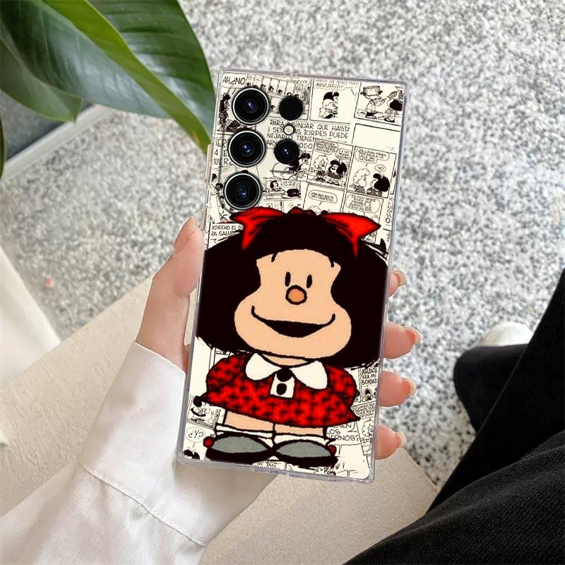 Mafalda Cartoon Girl Transparent Case For Samsung Galaxy S26 S25 Ultra S24 S22 S26 Plus S20 S23 S21 S25 FE 5G Clear Back Cover
