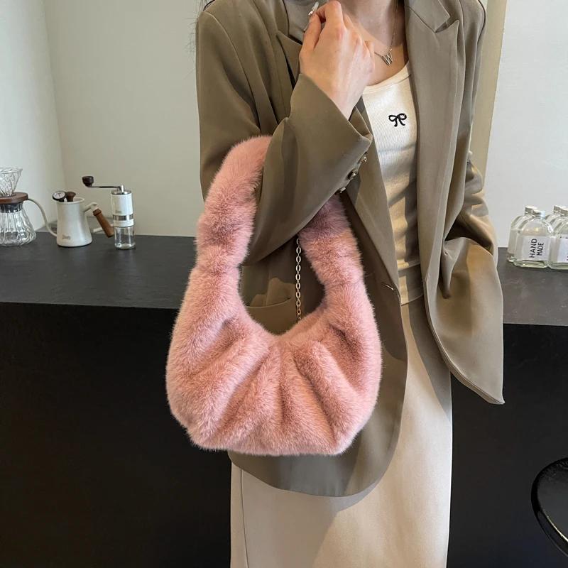 Solid Color Velvet Chain Lock Crossbody Bags New Fashion Soft Versatile Basic Commuter Shoulder Bags for Women