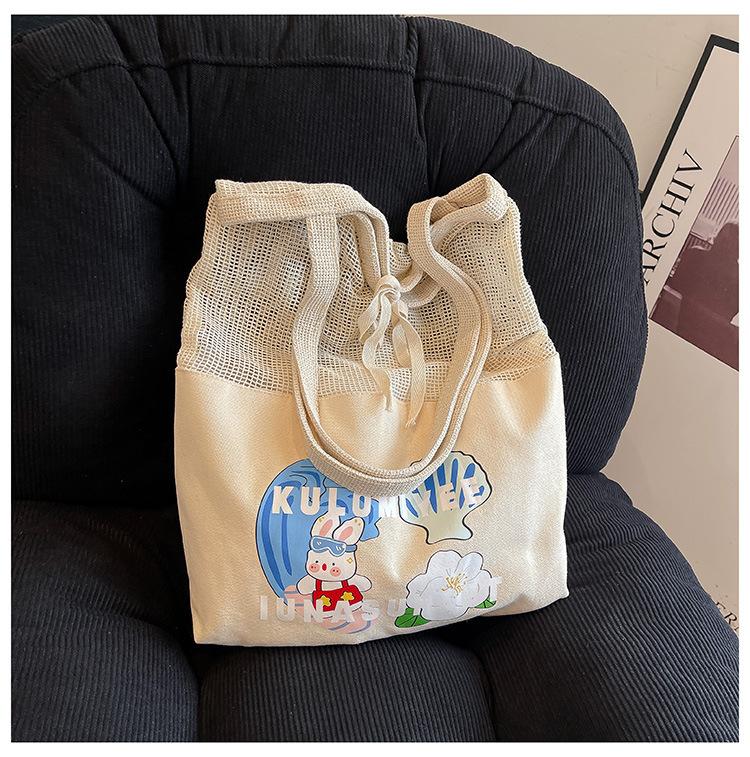 

Новая тканевая сумка с принтованной сетчатой вставкой, свежая и универсальная женская наплечная сумка, модная вместительная сумка для покупок