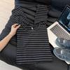 Damernas Oversized Svart och Grårandiga Långärmade T-shirt - Hösten 2025 Stil