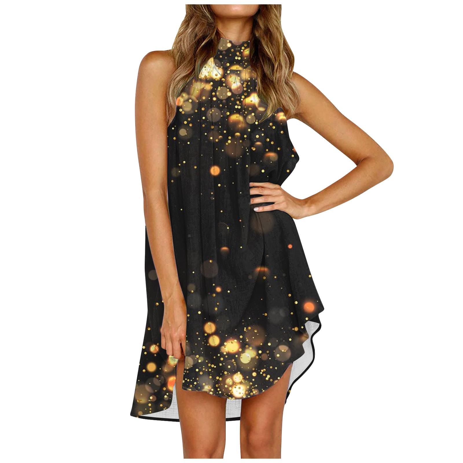 

Женское модное повседневное свободное платье без рукавов с нерегулярным принтом XXL чёрный