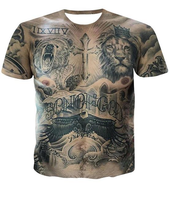 Sexy tričko s tetováním na svaly 3D trička se zvířecím potiskem Pánské letní tričko Hip Hop Homme Streetwear Funny trička