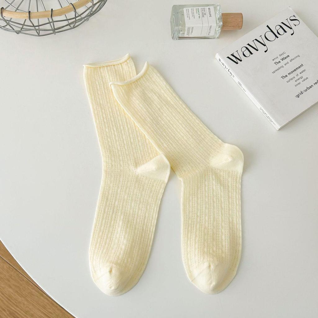 Women's Summer Style White Slouch Socks – Breathable Hollow Mesh Mary Janes, Seamless & Mid-Calf Length