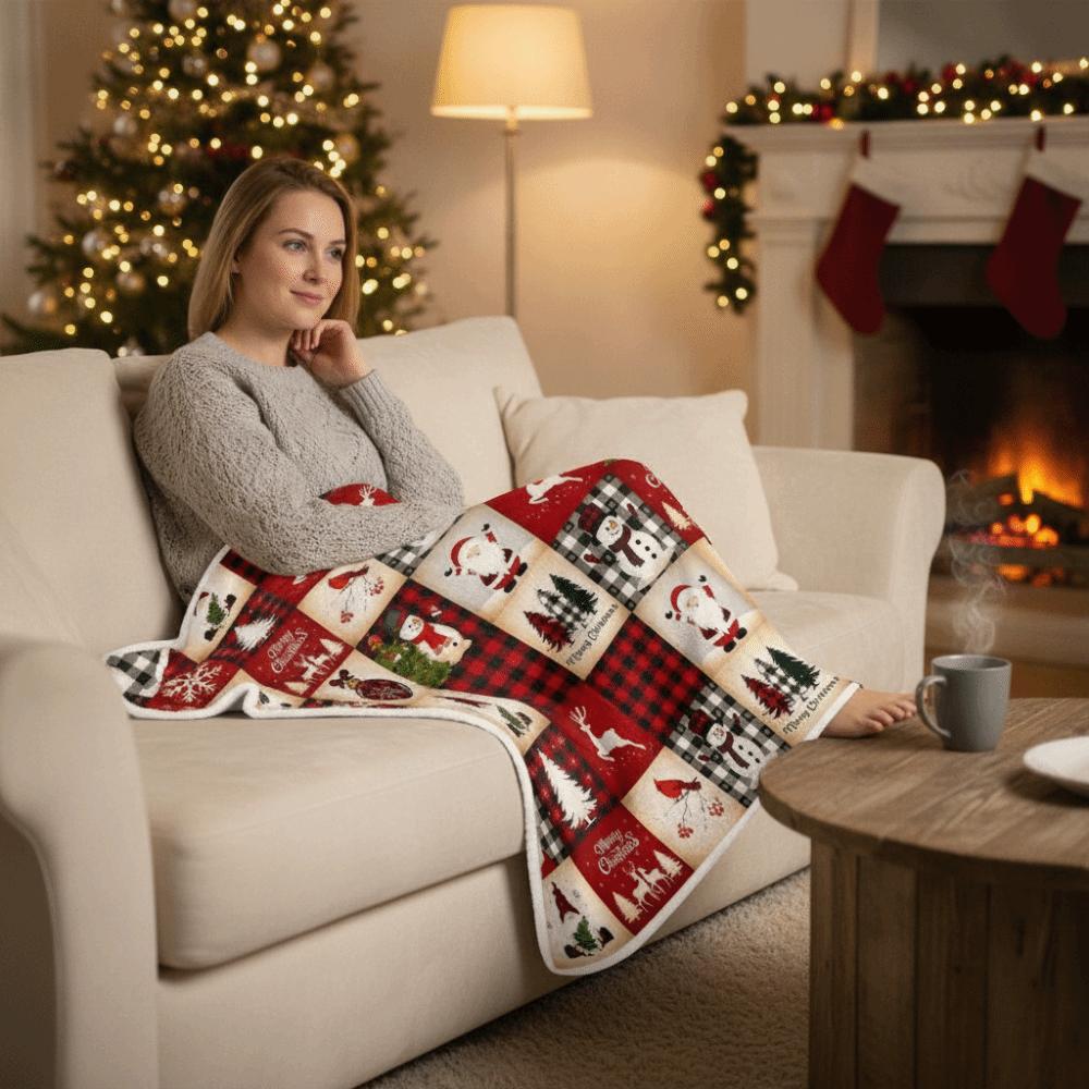 Flannel Single Throw Blanket Santa Claus Snowman Sofa Throw Portable Nap Blanket Holiday