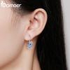 BAMOER 925 Sterling Silver Delicate Snowflake Ear Clips Blue Crystal Heart Ear Buckles for Women Birthday Gift Fine Jewelry