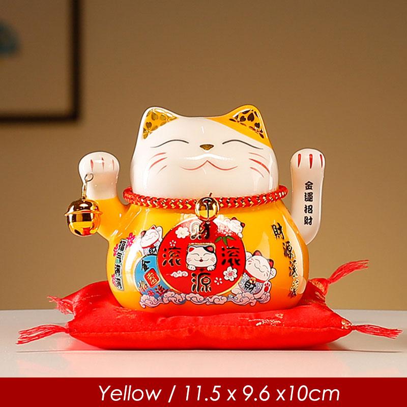 4.5 Inch Ceramic Beckoning Lucky Cat Battery Powered Fortune Cat Waving Arm Maneki Neko Gift Box Home Decoration Centerpiece