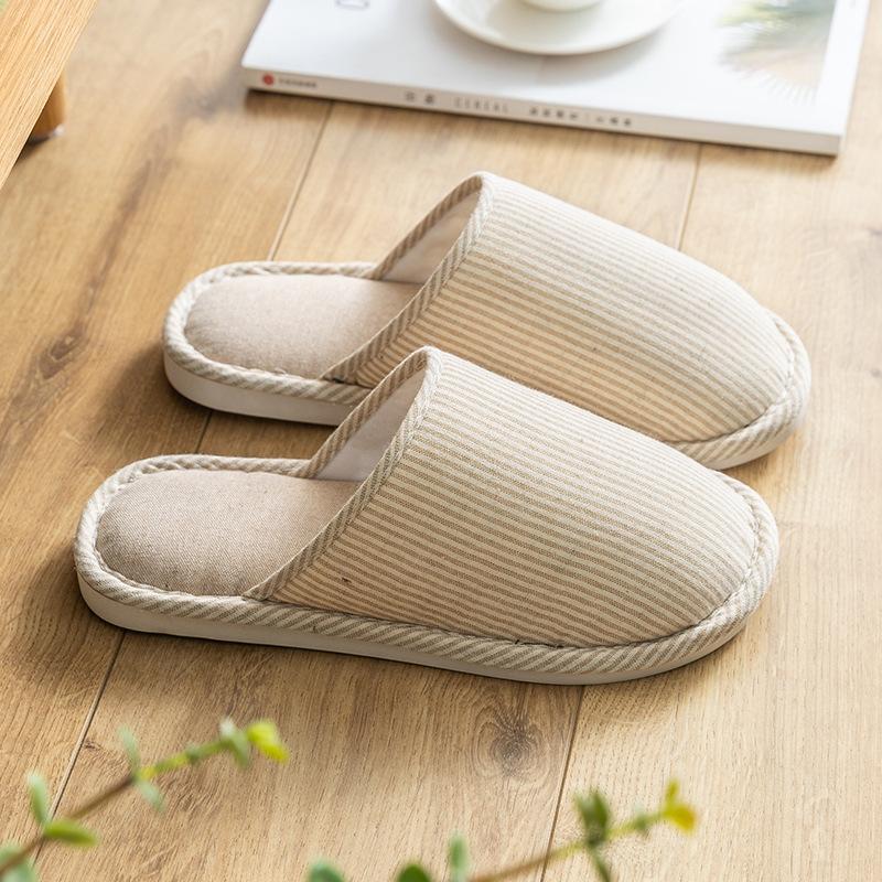 Warm Plush Cotton Slippers for Home Indoor Non-slip Linen Flats Spring and Autumn Couple House Slides