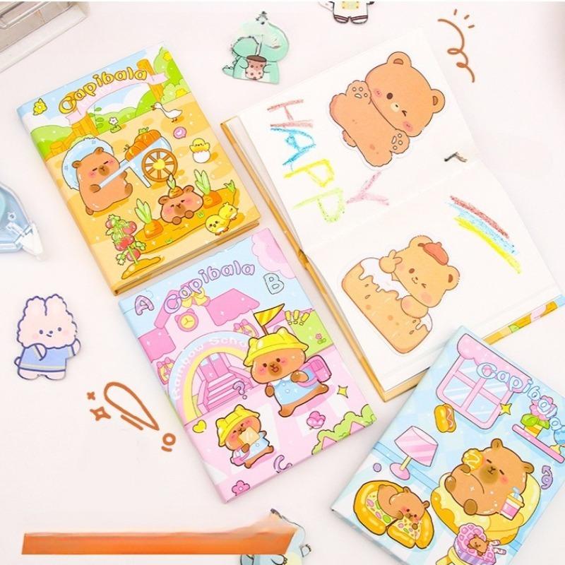 12Pcs Cartoon Capybara Small Notebook 50sheets Per Book, cute Notepad Mini Portable Pocket Book Stationery Small Prizes Gift