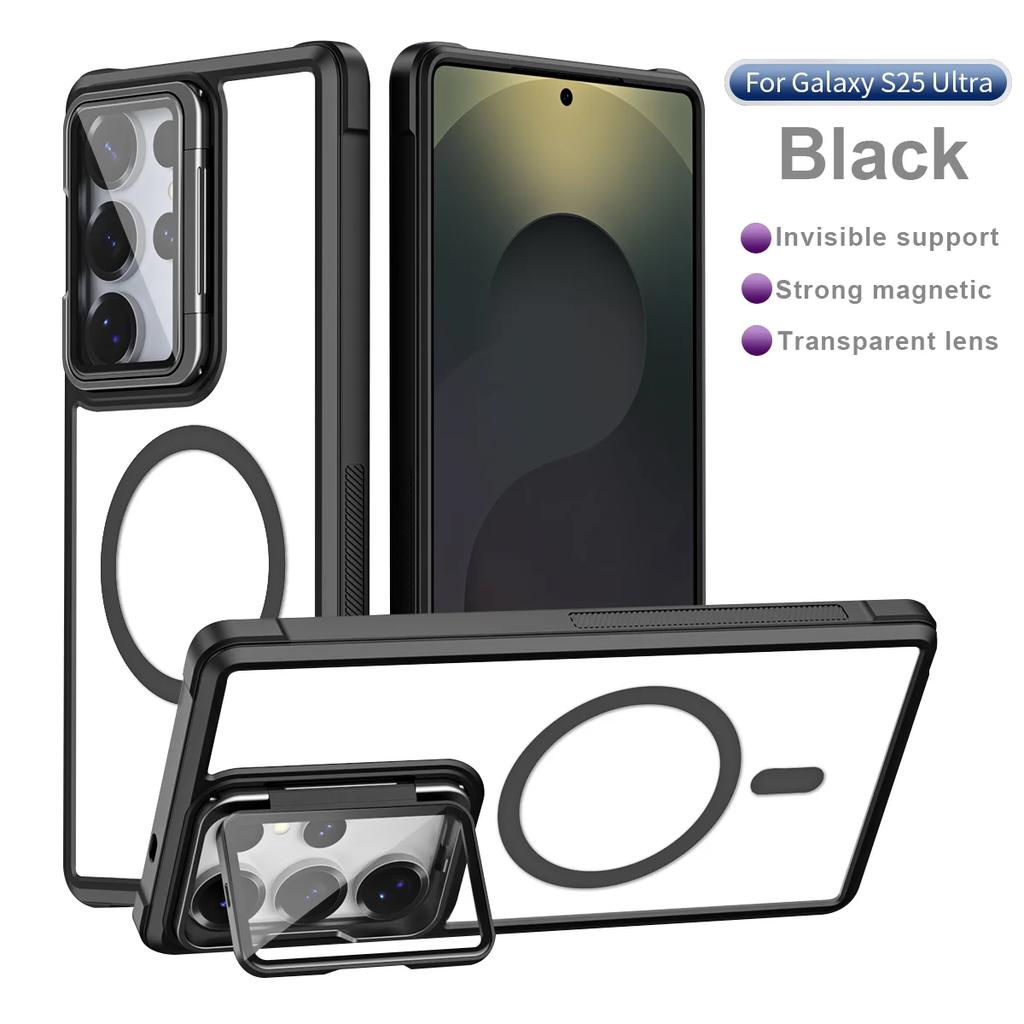 Funda Magnética para Teléfono Sensible a la Piel Para Samsung S26 Ultra S24 Plus S23 S22 S21 FE S25 Ultra Para Magsafe Soporte de Cristal para Cámara Cubierta