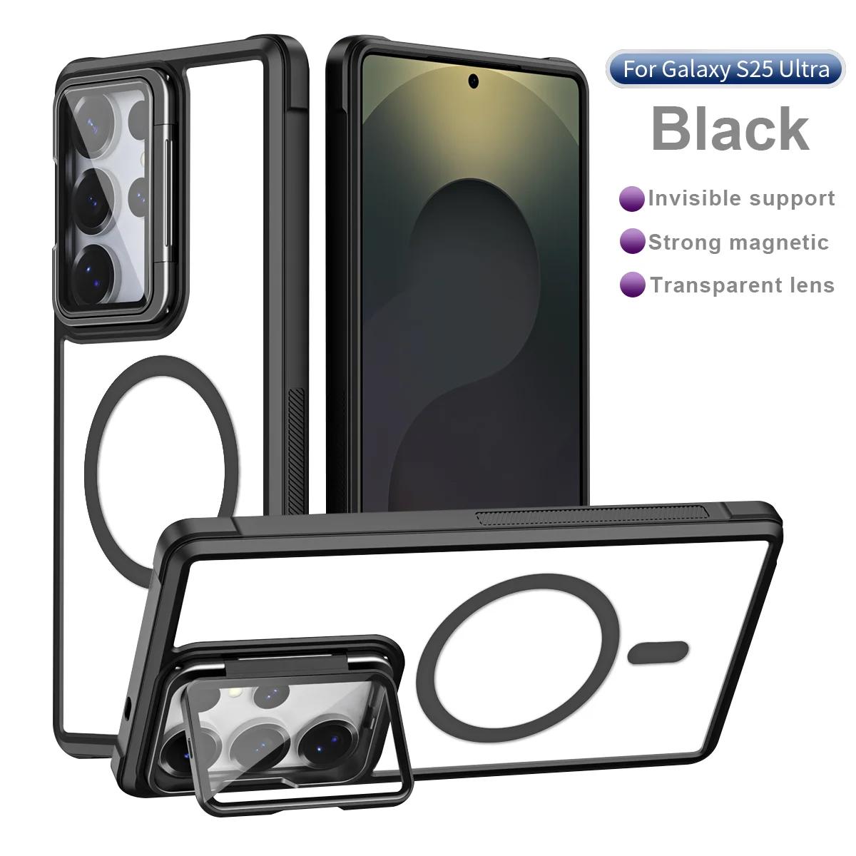 

Skin-Sensitive Transparency Phone Case For Samsung S26 Ultra S24 Plus S23 S22 S21 FE S25 Ultra Magnetic Camera Glass Stand Cover Galaxy S26