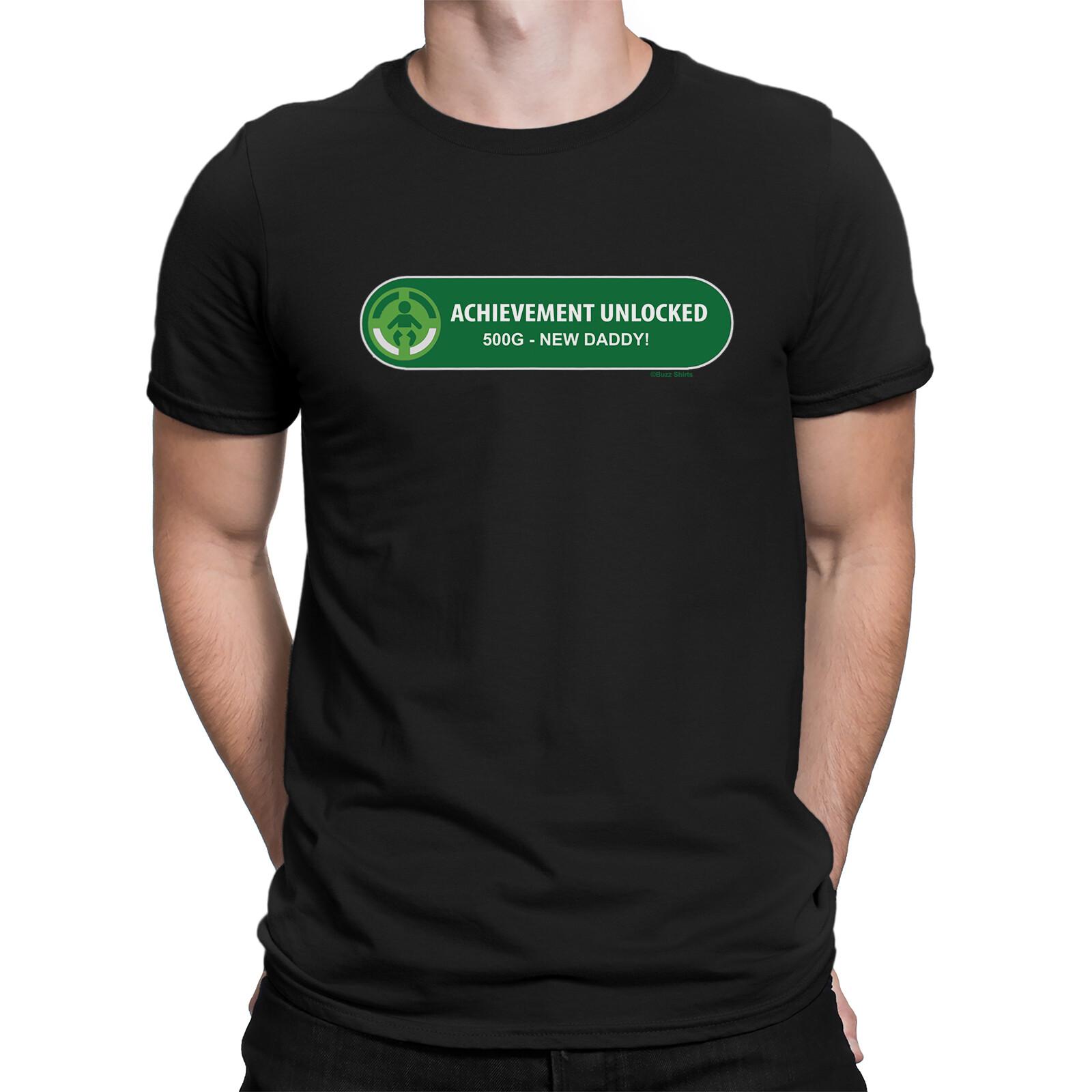 Achievement Unlocked New DADDY Funny Gift T-Shirt Mens Womens Tees Top Father Newborn Baby Christmas L