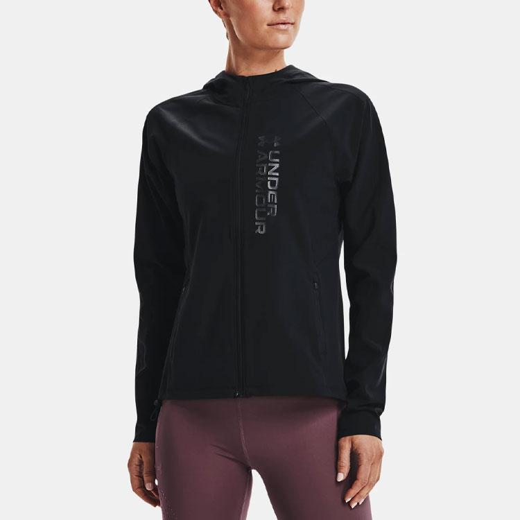 Under Armour UA Out The Storm Logo Print Běžecká bunda s kapucí Dámská bunda Černá 1361384-001
