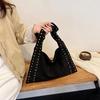 Retro Suede Rivet Shoulder Bags PU Leather Work Purses Large Tote Handbag Slouchy Locomotive for Women Travel Winter Fall