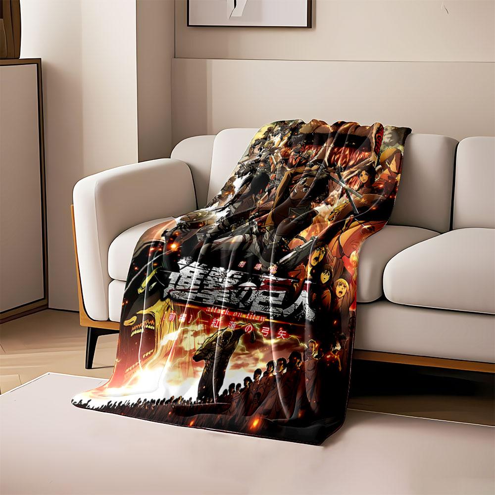

Battle-ready soldiers confronting gigantic, fiery humanoid figures. for all seasons blanket lunch break throw gift 80cm x 120cm