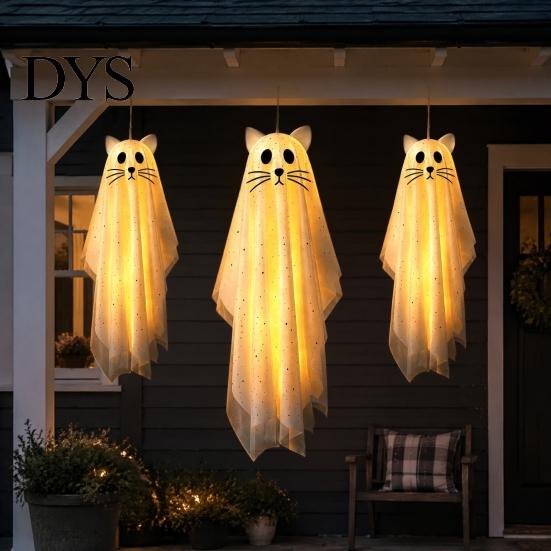 Halloween Hanging Ghost Ornaments 3 Pcs Cat Decorations, Outdoor Large Cute Flying Playful Spooky for Front Porch, Yard, Garden, Patio, Lawn,