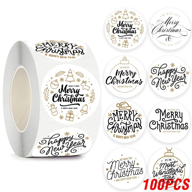 100-500Pcs Top-Grade Merry High-Standard Christmas High-Standard Stickers 1Inch Superior-Grade Santa Top-Grade Merry First-Class Tree