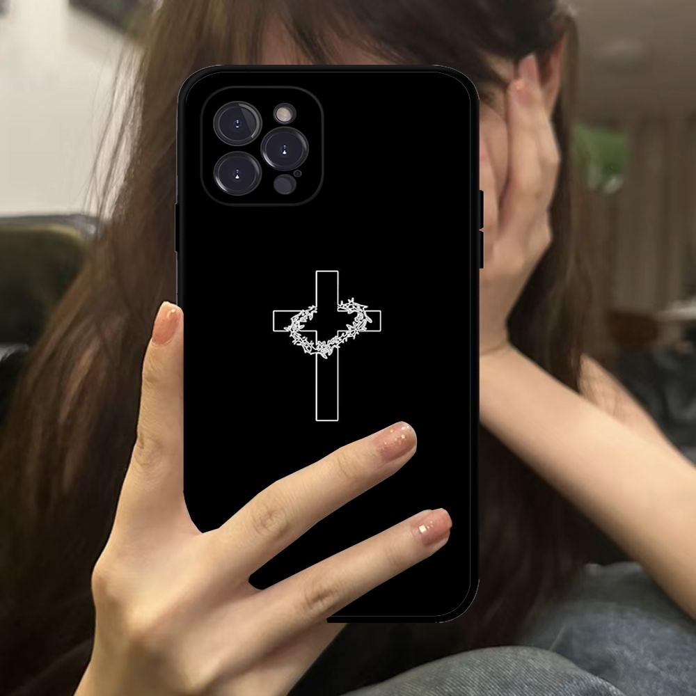 Black Cross Phone Case For IPhone 16 15 14 11 12 13 Mini Pro XS Max Cover 6 7 8 Plus X Funda Shell