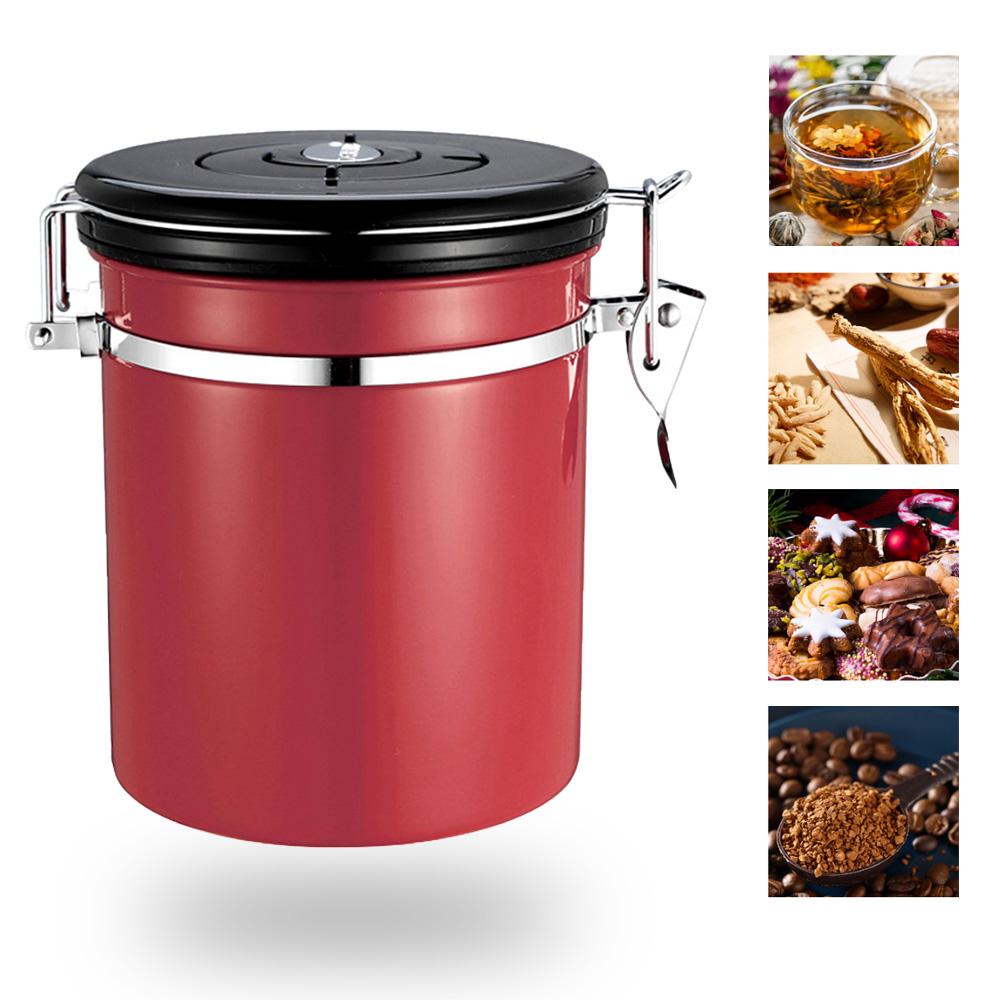 Stainless Steel Airtight Canister Coffee Bean Canister Food Storage Container 1.5L with Vent Valve for Coffee Tea Sugar Flour