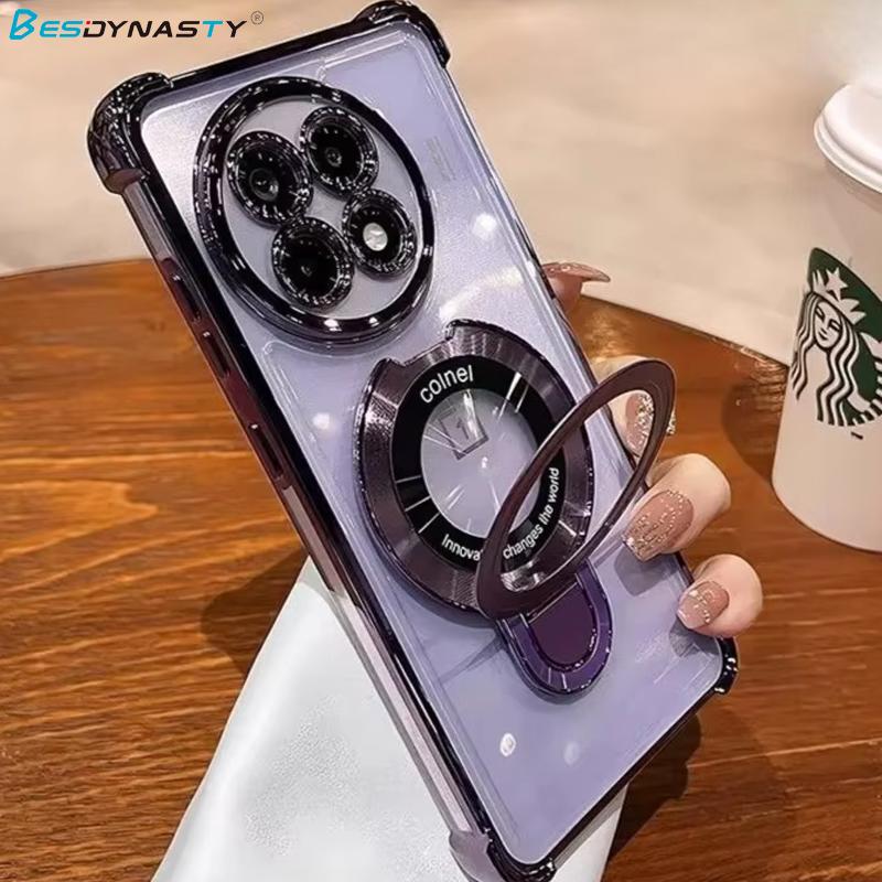 Case For OnePlus 13 13R ACE 5 Pro Airbag Ultra Transparent Plating Magnetic Bracket Case For OnePlus 13 Anti Fall Phone Caser
