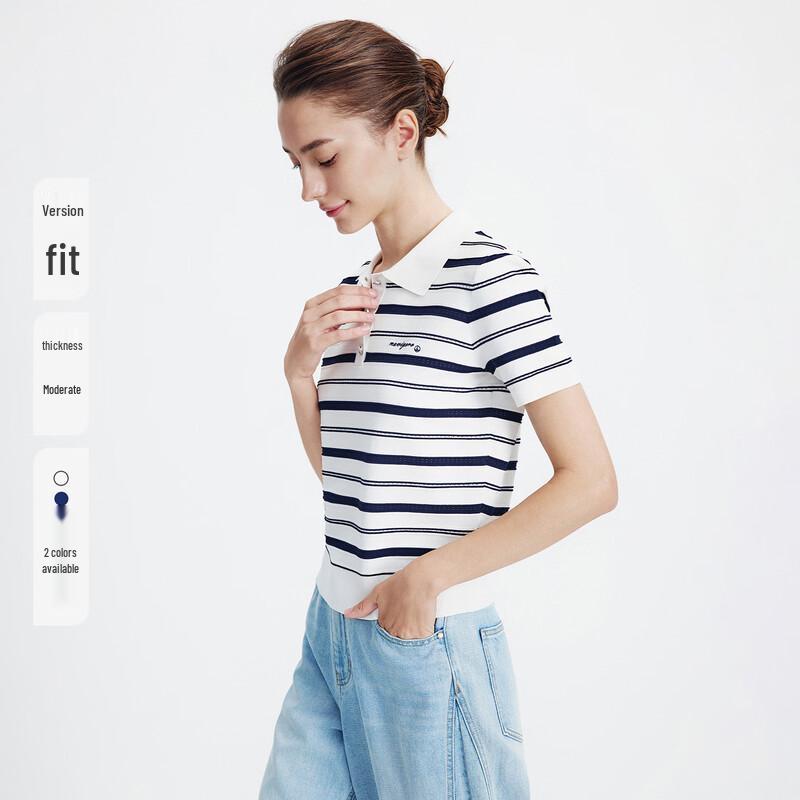 Navigare Women's Striped Knit Polo Shirt with Cutouts