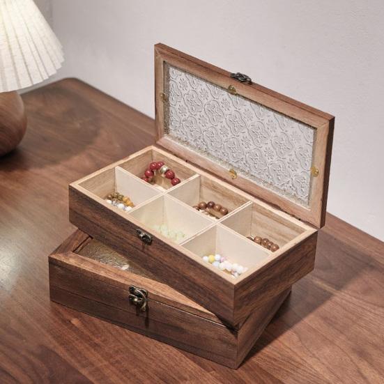 Jewelry Storage Box Multi-Grid with Dustproof Glass Cover And Metal Lock Jewelry Organizer for Rings Earrings Bracelets Necklaces