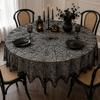 Spiderweb Table Cover for Halloween, Round Black Lace Tablecloth with Soft Fabric Drape for Dessert Display, Entry Table, and Party Decors