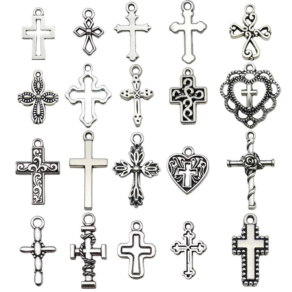 20Pcs Vintage DIY Bracelets Jewelry Making Materials Handmade Retro Cross Charms Alloy Handcrafts Cross Necklaces Earrings