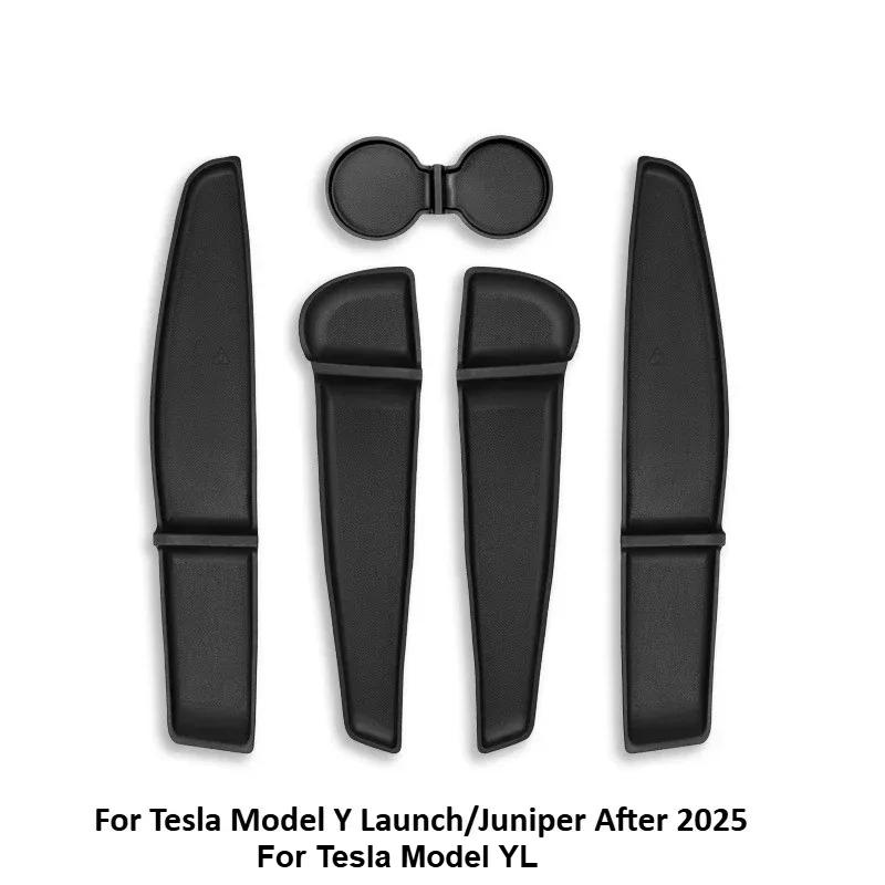 For Tesla Model Y Juniper/ YL Car Door Storage Pad 5PCS TPE Central Control Water Cup Holder Mat Organizer Tray Car Accessories