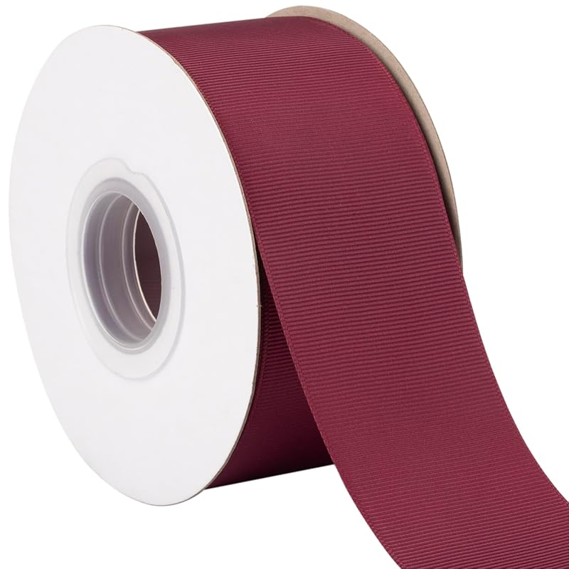 [Tekdeere]Width 50mm Solid Burgundy Grosgrain Ribbon, Perfect for Gift Wrapping, Sewing, Hair Accessories, Wedding Decorations - 22 Meters/roll