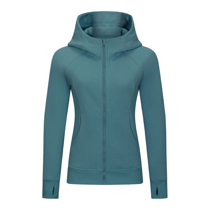Waist-Tight Thin Yoga Wear Fall and Winter Running Jacket Workout Top Silm Hooded Cardigan Sweater Female Fleece-lined Thickened