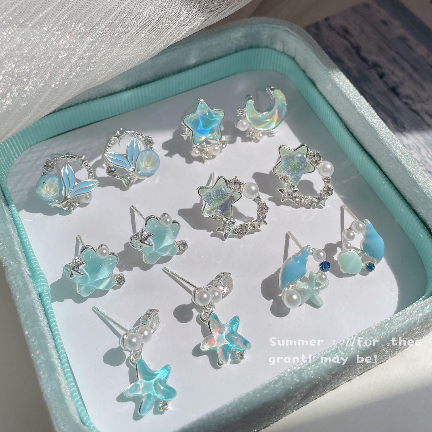

Серьги Star Shell Ocean Blue: Silver Needle, стиль для женщин на морском курорте