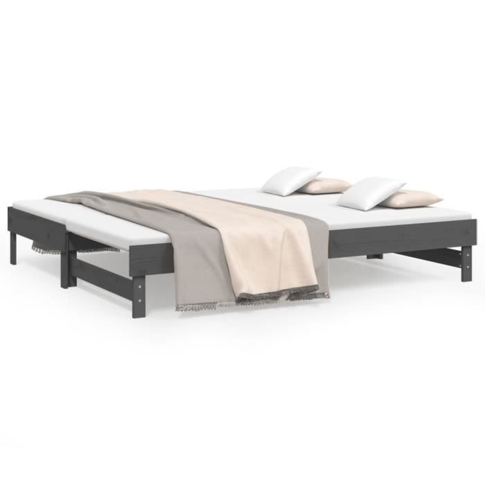 823376 vidaXL Lit coulissant Gris 2x(100x200) cm Bois de pin massif